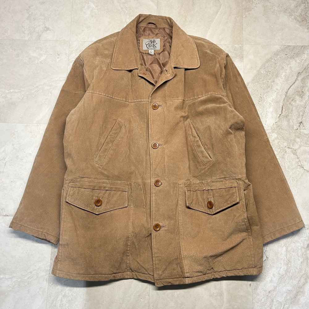 Ash Creek Trading Leather Barn Coat Tan Mens L Quilted Lining Western Jacket